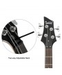 Glarry Burning Fire Electric Bass Guitar Full Size 4 String Bag Strap Paddle Cable Wrench Tool Burlywood