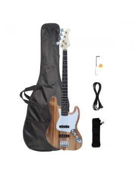 Gjazz Electric Bass Right Handed 4 Strings SS Pickup Bags Straps Picks Cables Wrench Tools Burlywood